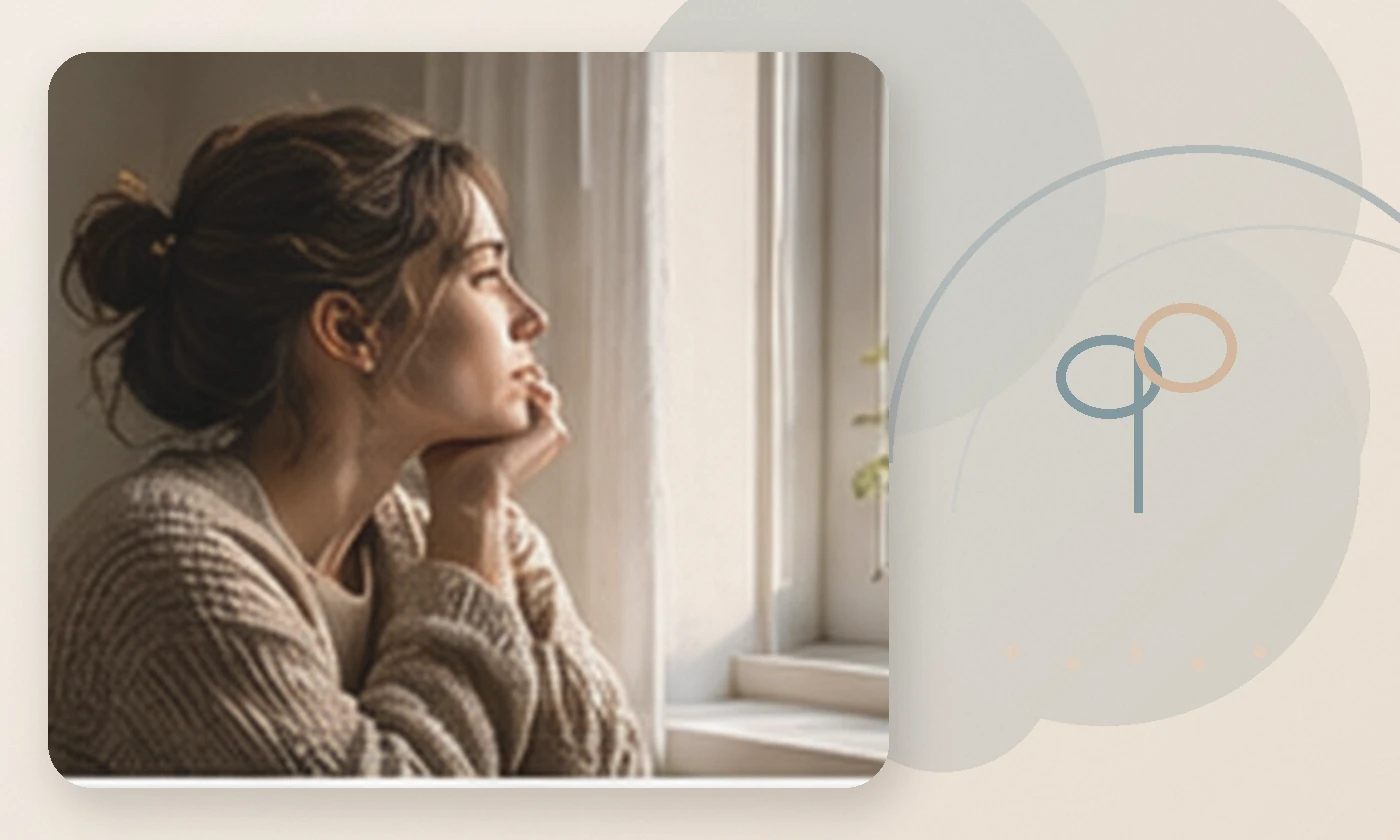 Warm, calming editorial illustration inspired by signs benefit from therapy woman contemplating window, accompanying the article How do I know if I need therapy? 13 signs that you may benefit from therapy