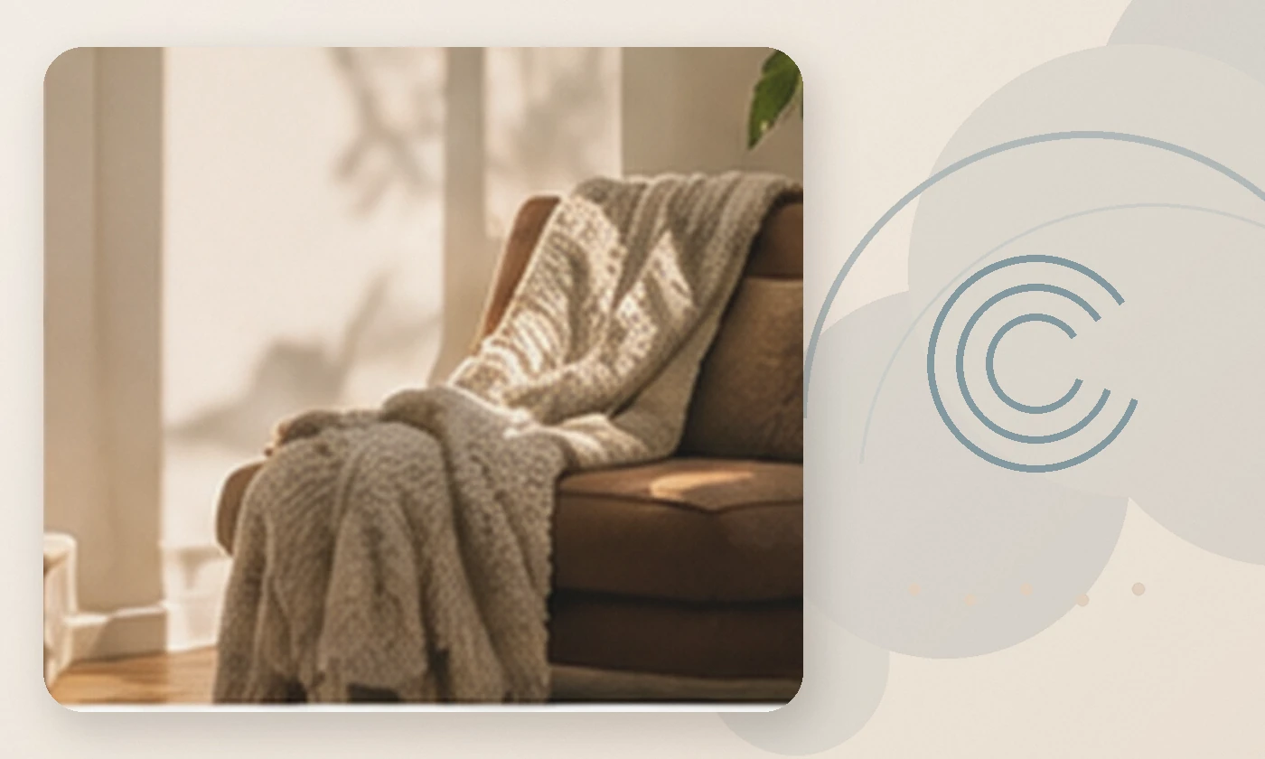 Warm, calming editorial illustration inspired by setting healthy boundaries chair blanket cozy, accompanying the article How to Heal from Paranoia: A Compassionate Approach