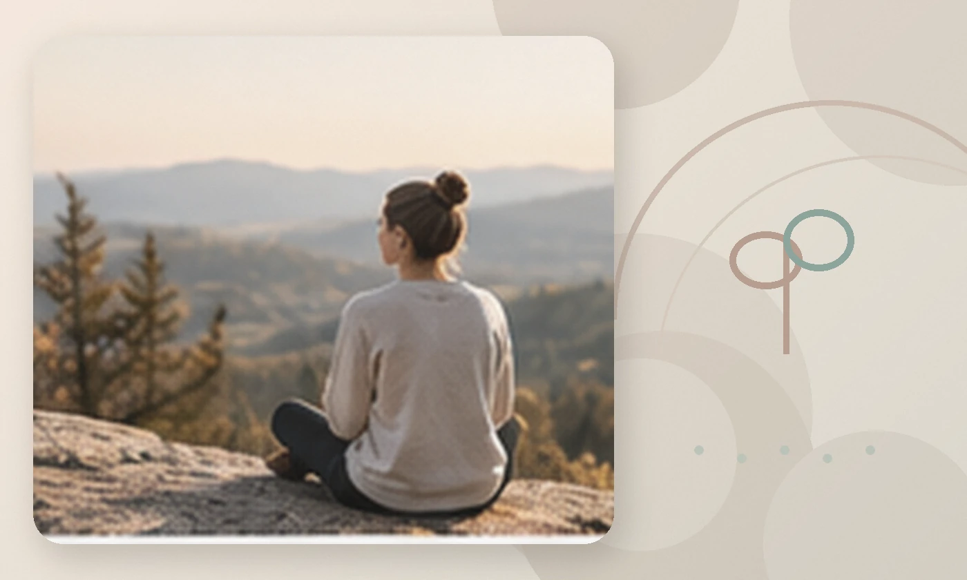 Warm, calming editorial illustration inspired by stress management woman outdoors landscape, accompanying the article How To Navigate The Complex Landscape of Modern Dating