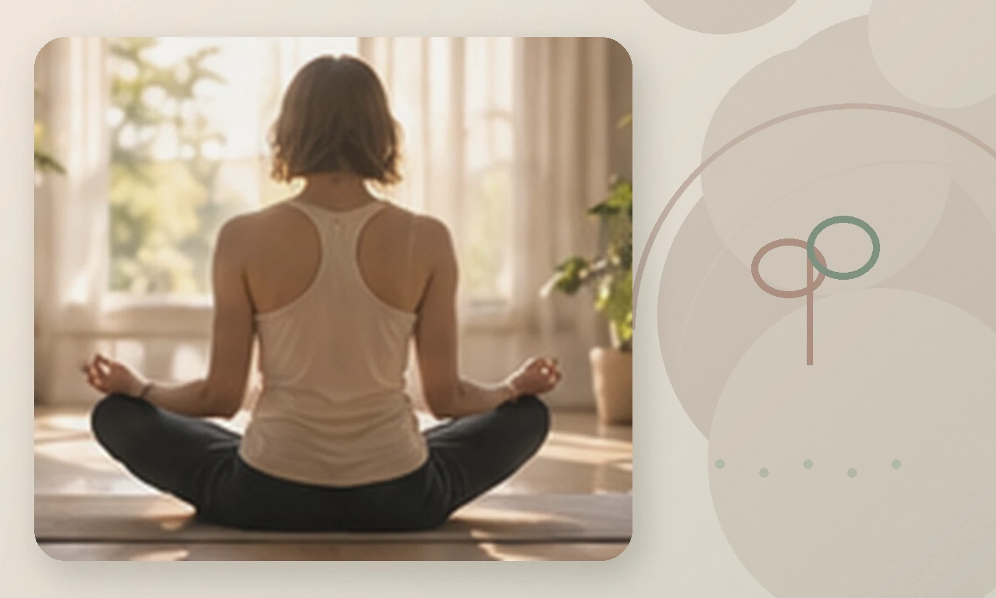Warm, calming editorial illustration inspired by mind body connection yoga mindfulness, accompanying the article How to shake that uneasy feeling in your body