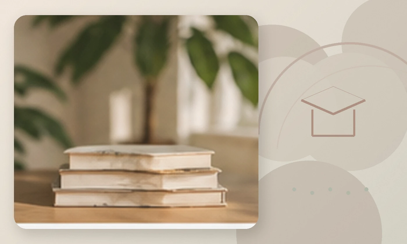 Warm, calming editorial illustration inspired by therapy for young adults books desk, accompanying the article How to Thrive Your First Year of College