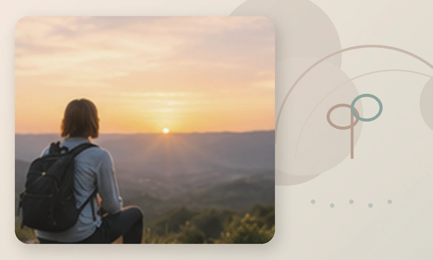 Warm, calming editorial illustration inspired by managing depression woman mountaintop sunset, accompanying the article Stay-at-home mom depression: How to heal