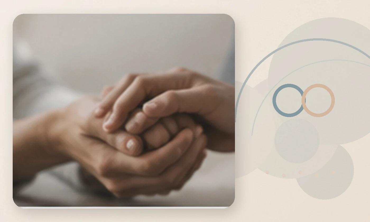 Warm, calming editorial illustration inspired by supporting a loved one holding hands, accompanying the article Strengthening your relationship: How online couples therapy can help now